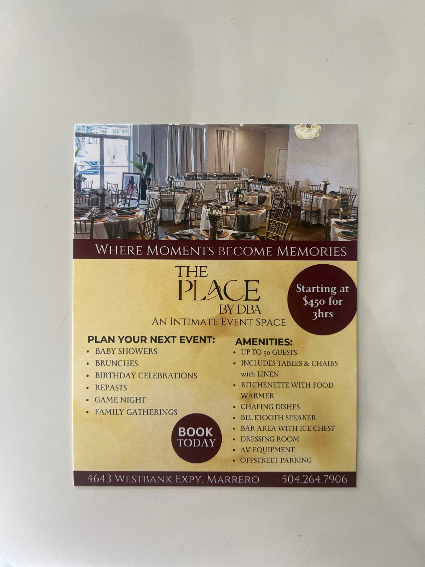 The Place by DBA — intimate event space flyer